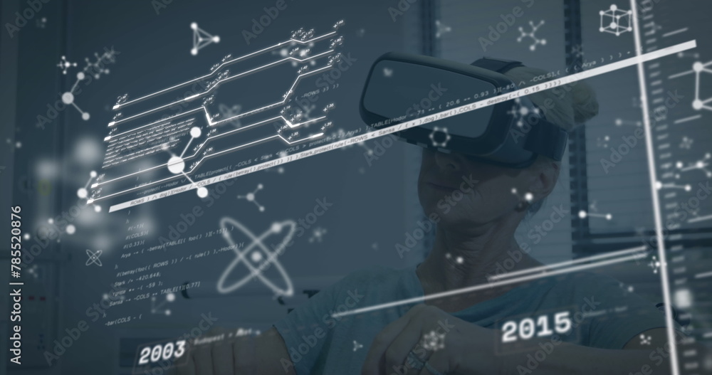 Poster image of network of connections and data processing over dark background