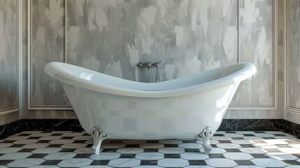 Clawfoot bathtub vintage furniture, claw foot bathtub in bathroom, tile decor hygiene apartment toilet - obrazy, fototapety, plakaty
