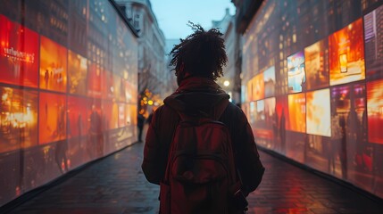 A street artist using a digital projection tool to animate their graffiti, bringing it to life with moving images and captivating visual effects - obrazy, fototapety, plakaty