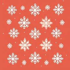Naklejka na ściany i meble White snowflakes on a coral background, a flat vector illustration in the simple minimalist style of a cute cartoon design with simple shapes