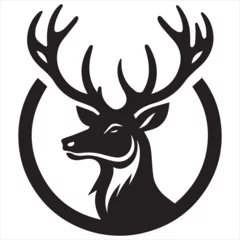 Tuinposter wildlife forest animal portrait logo vector illustration of a majestic deer head with horns stag hart black silhouette isolated on white background. © Fariha's Design