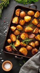 Pan of roast potatoes from overhead - 785522209