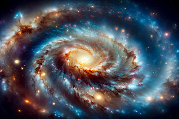 Fototapeta premium Spiral galaxy with starry light. Stars and Milky way galaxy. Sci-fi space wallpaper. Night sky. Concept of astronomy, science.