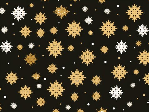 White snowflakes on a gold background, a flat vector illustration in the simple minimalist style of a cute cartoon design with simple shapes