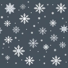 Fototapeta na wymiar White snowflakes on a gray background, a flat vector illustration in the simple minimalist style of a cute cartoon design with simple shapes