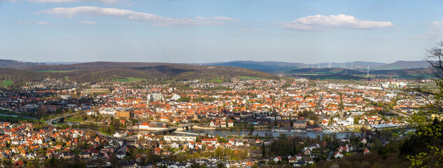 Panorama of Hameln on the river Weser in Germany