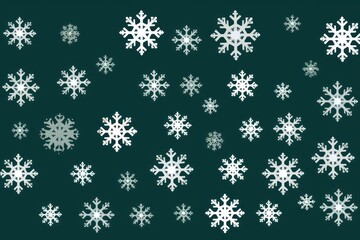 White snowflakes on a green background, a flat vector illustration in the simple minimalist style of a cute cartoon design with simple shapes