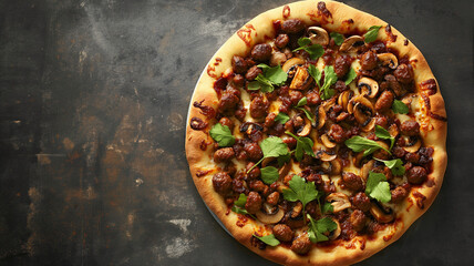 Sausage mushroom pizza with copy space - 785523032