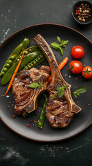 Lamb chops with spring peas and cherry tomatoes - 785523411