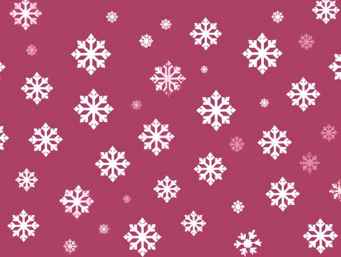 White snowflakes on a magenta background, a flat vector illustration in the simple minimalist style of a cute cartoon design with simple shapes