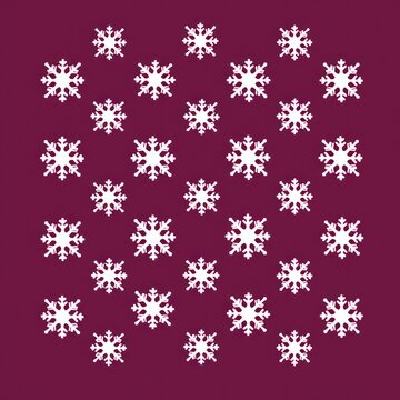 White snowflakes on a magenta background, a flat vector illustration in the simple minimalist style of a cute cartoon design with simple shapes