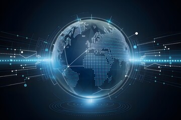 Concept of digital transformation or big data technology with dotted globe and futuristic elements