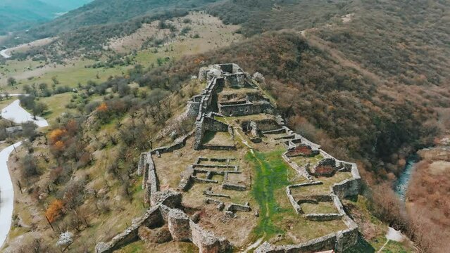 Aerial view famous Dmanisi archeological site ruins landmark .