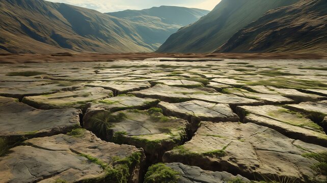 Dry land with cracks in the ground. 3d render illustration