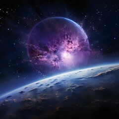 Planet Earth in space with stars and nebula in the background.