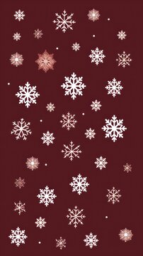 White snowflakes on a maroon background, a flat vector illustration in the simple minimalist style of a cute cartoon design with simple shapes
