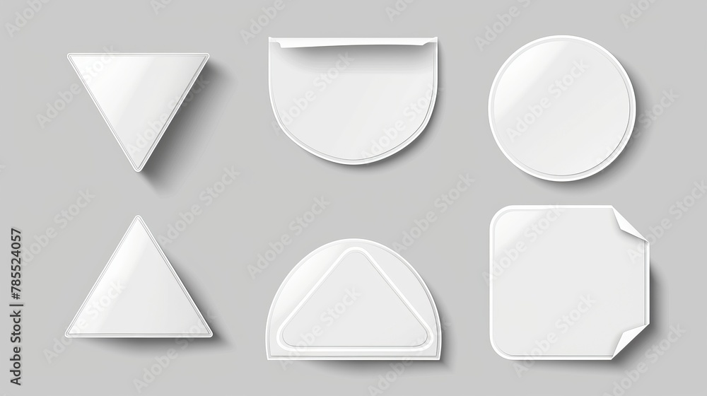 Poster various shapes of triangles, flags, round and square shape adhesive labels with flip edges in modern