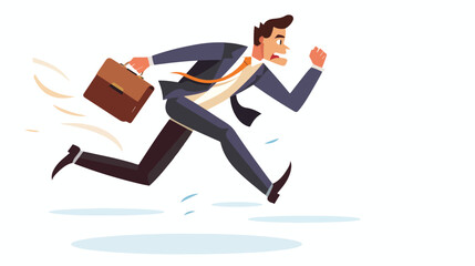 Business man with briefcase running fast with waving