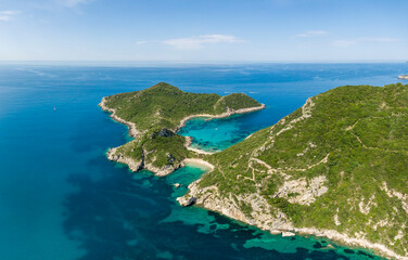 Fototapeta na wymiar Aerial view of the Porto Timoni beach on the island of Corfu
