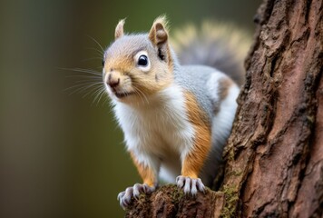 Obraz premium Close up of a grey squirrel sitting on a tree in the forest