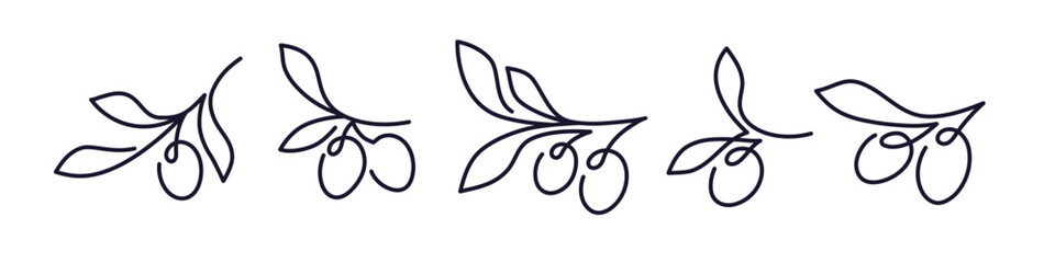 Olive branch set. Minimal linear sketch Oil symbol