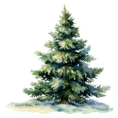 Christmas tree in watercolour style isolated on transparent background.