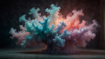 A colorful explosion of pink, blue, and purple smoke.  