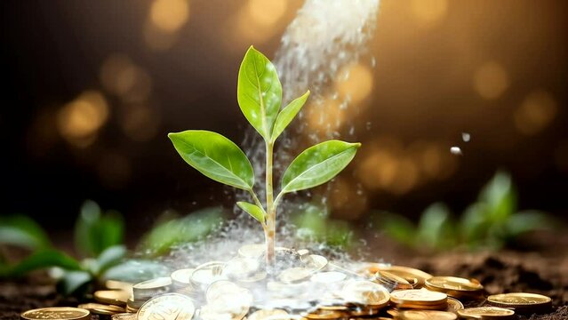 illustration of watering plants with gold coins