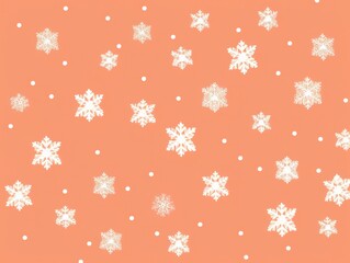 White snowflakes on a peach background, a flat vector illustration in the simple minimalist style of a cute cartoon design with simple shapes