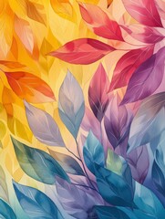 Vibrant leaves painting on yellow background