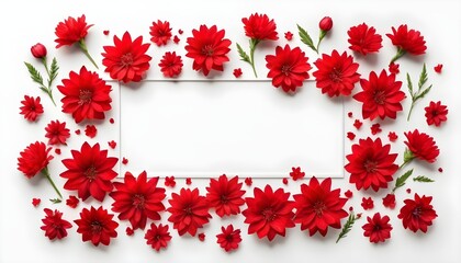 Frame made of red flowers on a white background