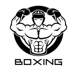 Round icon with boxer on white background. - 785526806