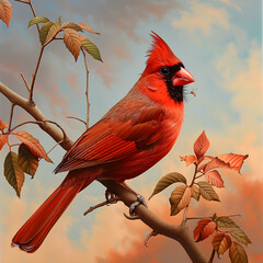 Exquisite Vocabulary of Ohio: The Majestic Northern Cardinal Amidst the Buckeye branches - obrazy, fototapety, plakaty