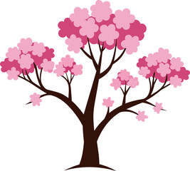 Fototapeta premium Cherry tree with pink flowers isolated on white background. Vector illustration.