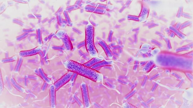 3d animation of moving bacterium.