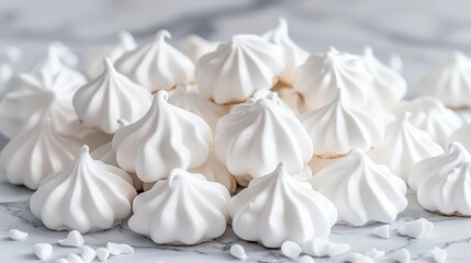 Stylish kitchen table setting with professional food photography of elegant meringue cookies