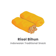 Hand drawn vector illustration of Risol Bihun or Risol Kampung or Fried spring roll filled with shredded chicken, vermicelli and vegetables Indonesian snack