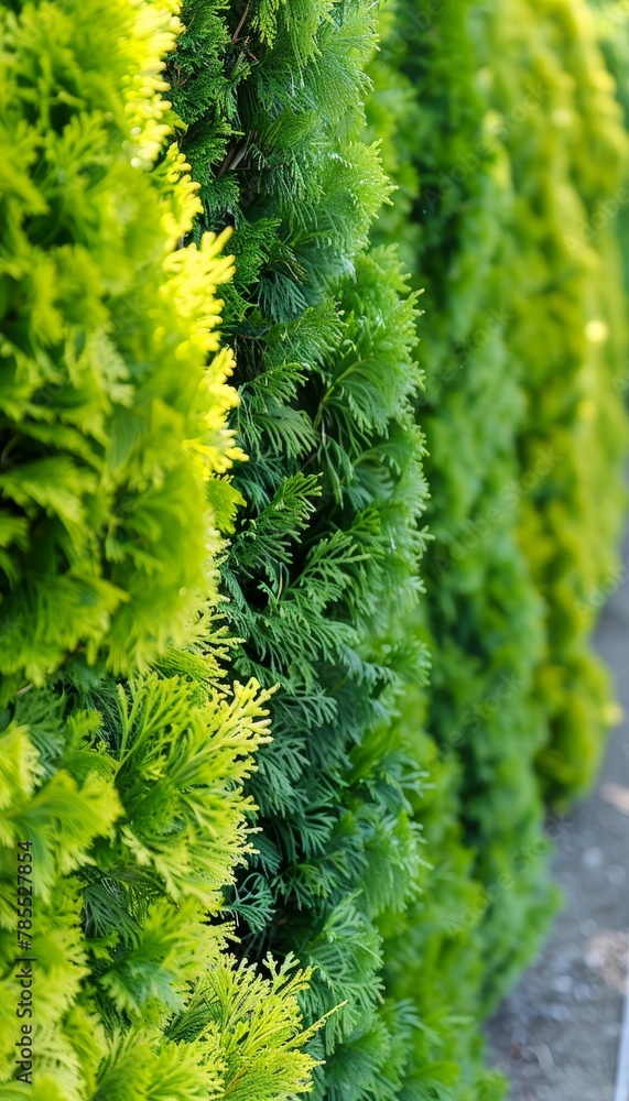 Poster sophisticated monochrome pattern with varied green thuja leaves for a subtle background design