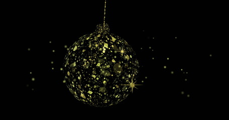 Image of dots over golden bauble on black background