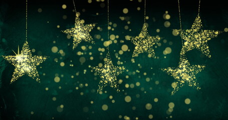 Image of dots over golden stars on green background