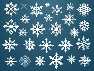 White snowflakes on a silver background, a flat vector illustration in the simple minimalist style of a cute cartoon design with simple shapes