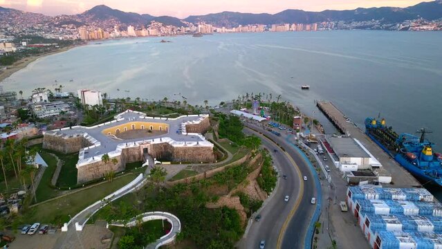 Drone Flyover of Costera Avenue and Acapulco Maritime Terminal