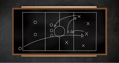 Image of game plan on black board over black background