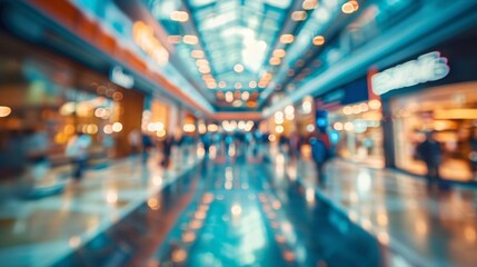 Fototapeta premium Blurred view of a bustling shopping mall with motion blur effect 01