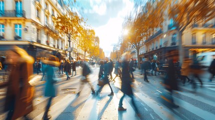 Blurred view of Paris streets with motion blur effect on pedestrians 02
