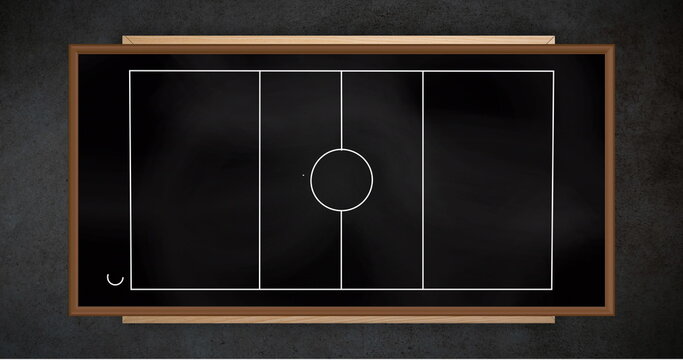 Image of game plan on black board over black background
