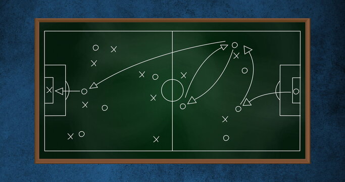 Image of game plan on green board over blue background