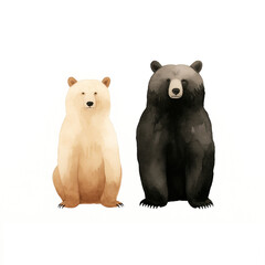 full body of animal friends beaver, cougar, black bear, deer, on a white backgound, minimal art, watercolor gouache textured paper сreated with Generative Ai