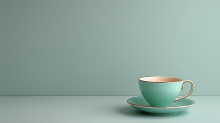   A tea cup and saucer on a round saucer, shaped like an independent cup and saucer set