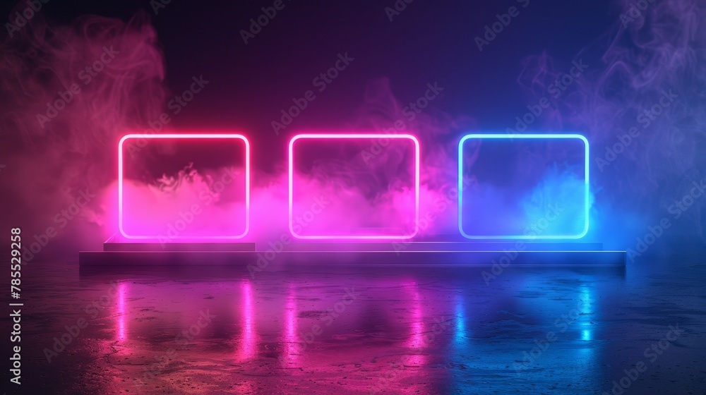 Poster design of live and offline banner sets with neon light frames. abstract online cover layout element 